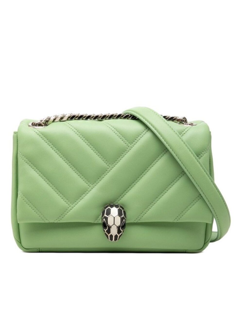 Bvlgari Serpenti Cabochon Chain Shoulder Bag Green Leather
